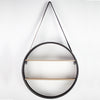 Metal and Wood Round Hanging Wall Shelf with Strap (33" x 19")